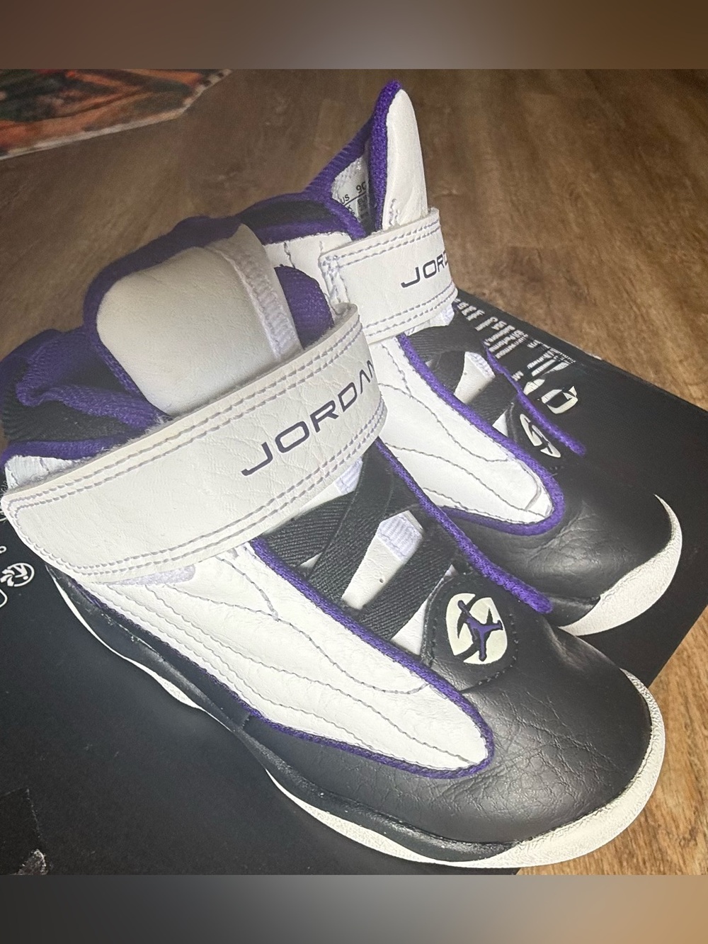 Jordan Kids Black, White & Purple High-Top Sneakers with Strap size 9c